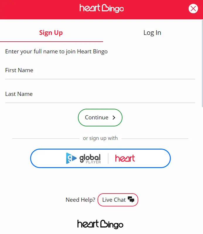 Heart Bingo Registration Form